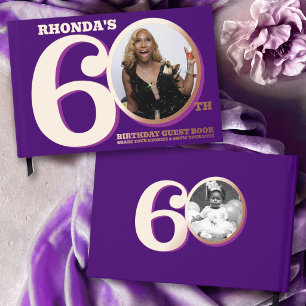 60th birthday two photos purple rose gold guest book