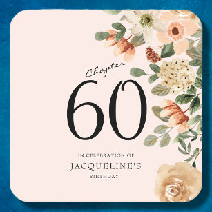 60th Birthday Vintage Floral Square Paper Coaster