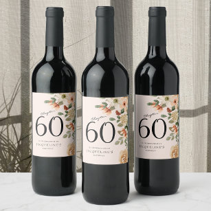 60th Birthday Vintage Floral Wine Label