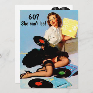 60th Birthday Vintage Pin Up Girl Vinyl Records Invitation