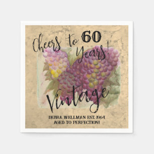 60th Birthday Vintage Watercolor Wine Themed Napkin