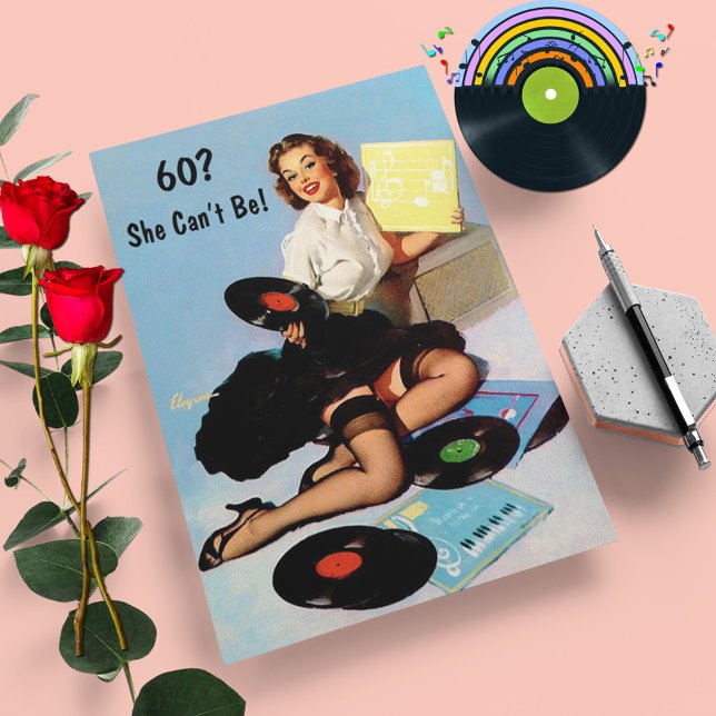 60th Birthday Vinyl Records Music Notes Pin Up Invitation (Creator Uploaded)