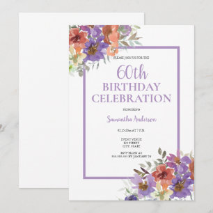 60th Birthday Watercolor Floral  Invitation