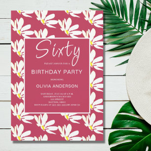 60th Birthday White Floral Daisy  Invitation
