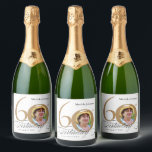 60th Birthday White Gold Calligraphy Custom Photo Sparkling Wine Label<br><div class="desc">60th Birthday White Gold Calligraphy Custom Photo sparkling wine Label. And elegantly designed special birthday celebration invitation,  featuring a custom photo of birthday person and script calligraphy with vintage flourish elements. Simple enough to fit a variety of themes and colours!
Need help? Simply contact me!</div>