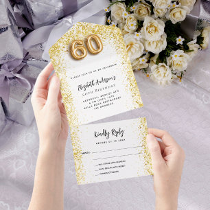 60th birthday white gold party RSVP All In One Invitation