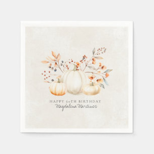 60th Birthday White Pumpkin Fall Leaves Custom Napkin