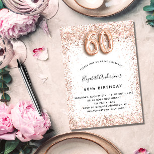 60th birthday white rose gold confetti luxury invitation