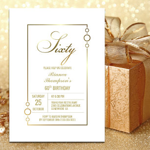60th Birthday White with Gold Frame Party Invitation