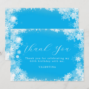 60th Birthday Winter Wonderland Snowflake Blue Thank You Card