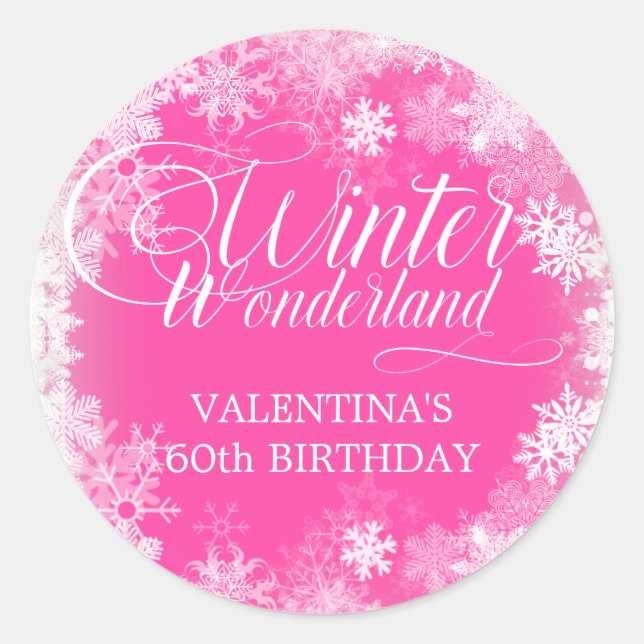 60th Birthday Winter Wonderland Snowflake Favour Classic Round Sticker (Front)
