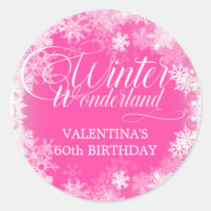 60th Birthday Winter Wonderland Snowflake Favour Classic Round Sticker
