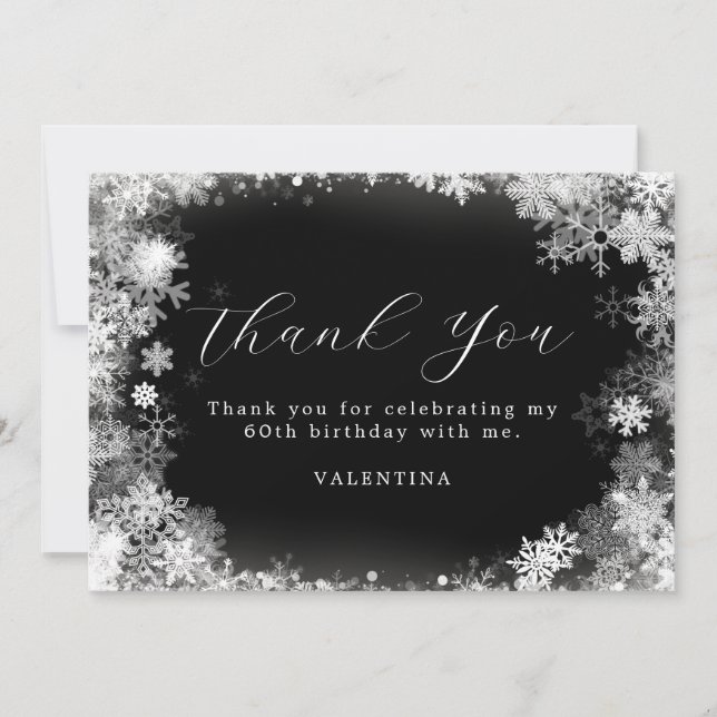 60th Birthday Winter Wonderland Snowflake Thank You Card (Front)