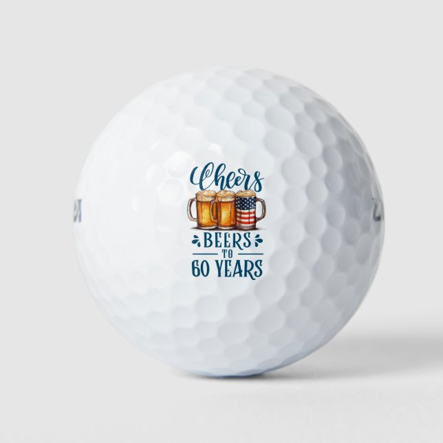 60th Birthday with glass of beer Golf Balls (Front)