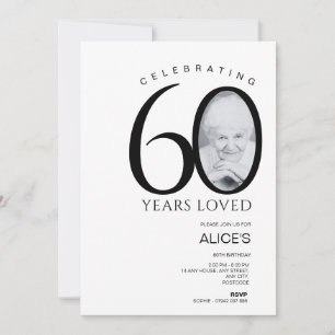 60th Birthday with Photo in Number, Minimalist  Invitation