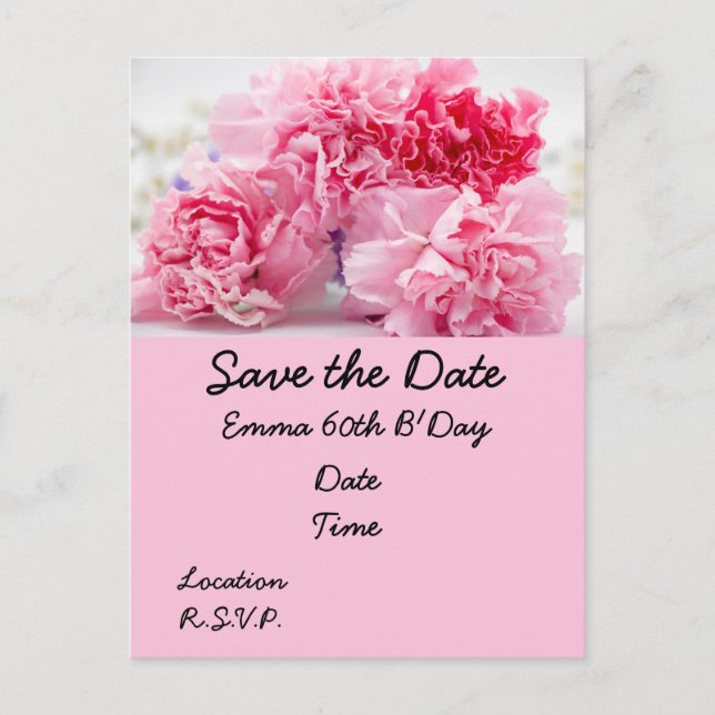 60th Birthday with pink carnation flowers floral Postcard (Front)
