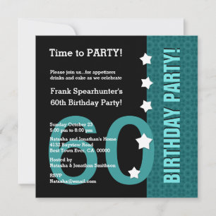60th Birthday with Stars Funny TEAL and BLACK A02 Invitation