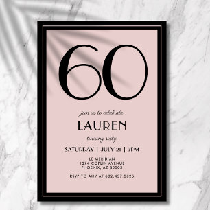 60th Birthday Women's Modern Minimal Black Pink Invitation