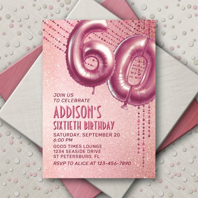 60th Birthday Womens Rose Gold Invitation (Creator Uploaded)