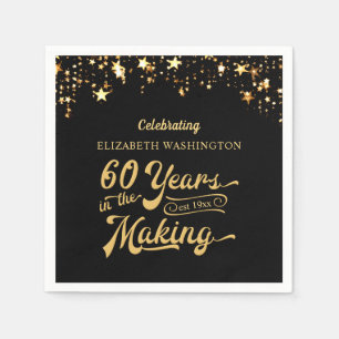 60th Birthday YEARS IN THE MAKING Black Gold Stars Napkin