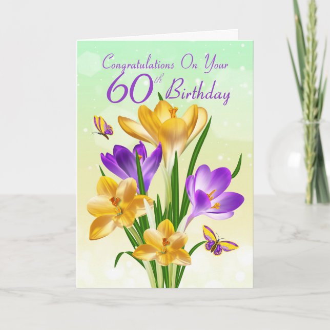 60th Birthday Yellow And Purple Crocus Card (Front)