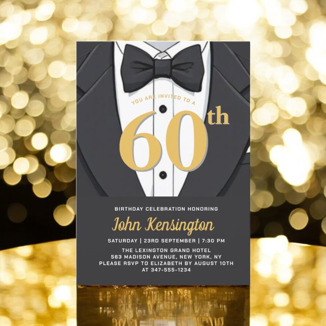 60th Black and Gold Tuxedo Birthday Event Invitation (Creator Uploaded)