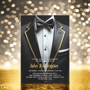 60th Black and Gold Tuxedo Birthday Event Invitation