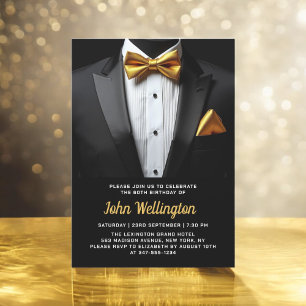 60th Black and Gold Tuxedo Birthday Event Invitation
