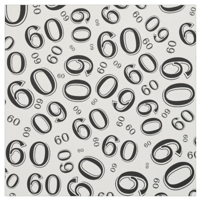 60th  Black & White Random Number Pattern 60 Fabric (Swatch)