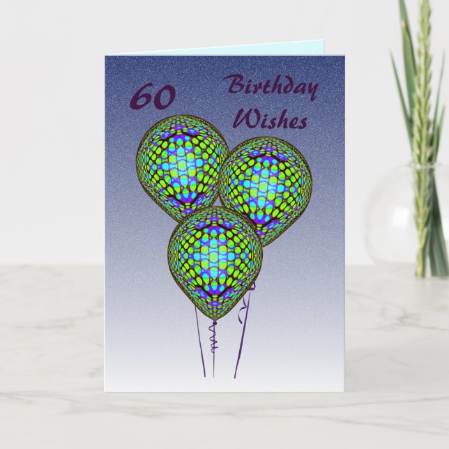 60th Blue Balloons Card (Front)