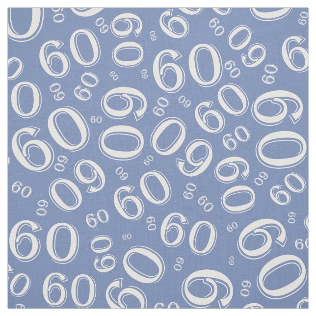 60th  Blue & White Random Number Pattern 60 Fabric (Swatch)