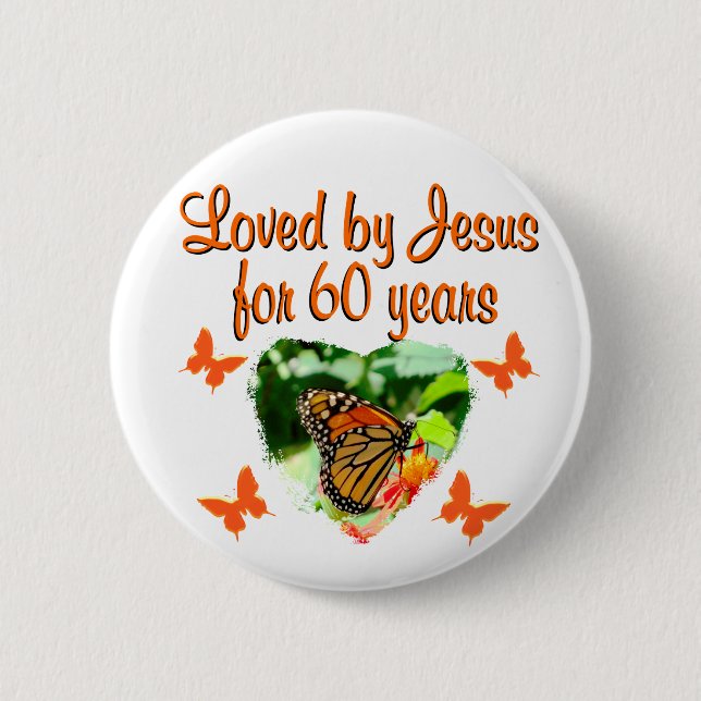 60TH BUTTERFLY BIRTHDAY DESIGN 6 CM ROUND BADGE (Front)