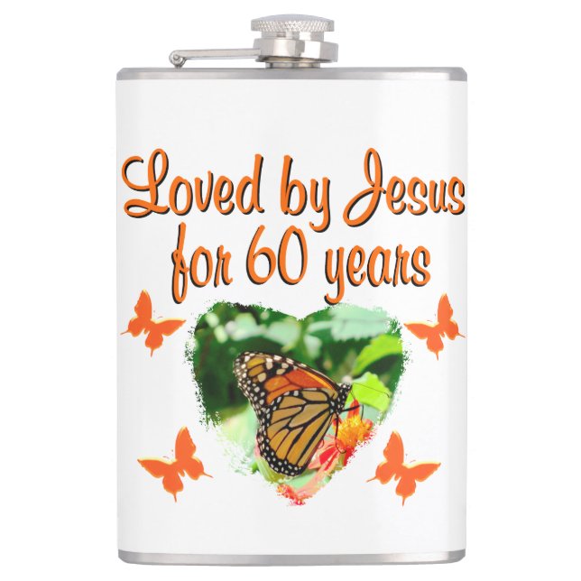 60TH BUTTERFLY BIRTHDAY DESIGN HIP FLASK (Front)