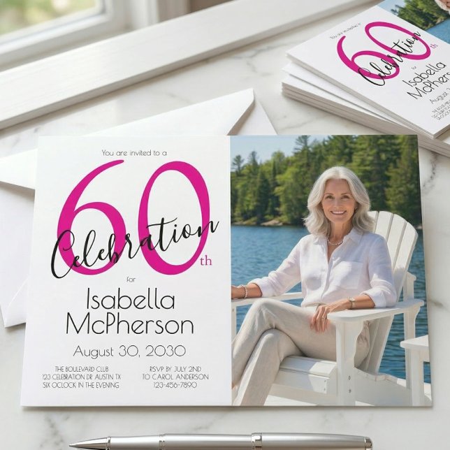 60th Celebration Minimal Pink 60th Birthday Invitation (Creator Uploaded)
