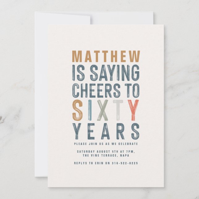 60th Classy colourful cheers to sixty year birthda (Front)