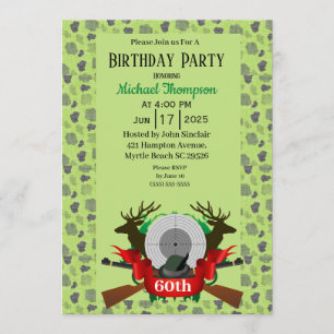 60th Deer Hunter Camouflage Birthday Invitation