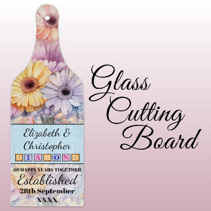 60th diamond anniversary floral blue cutting board