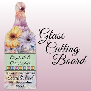 60th diamond anniversary floral green cutting board