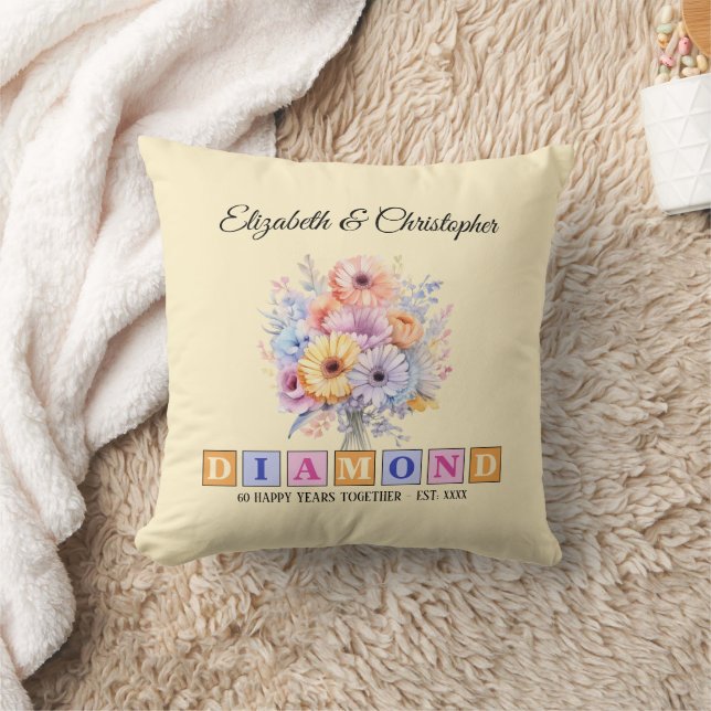60th Diamond anniversary floral peach Cushion (Blanket)