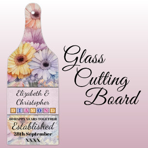 60th diamond anniversary floral pink cutting board
