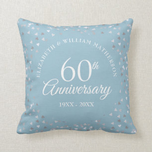 60th Diamond Anniversary Hearts Wedding Photo Cushion