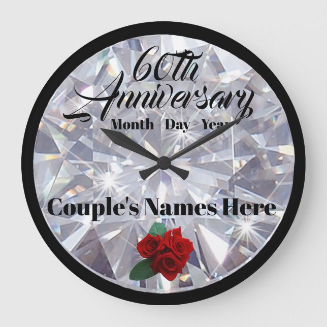 60th / Diamond Anniversary - Personalised Clock (Front)