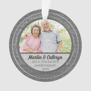 60th Diamond Anniversary Silver Damask Photo Ornament