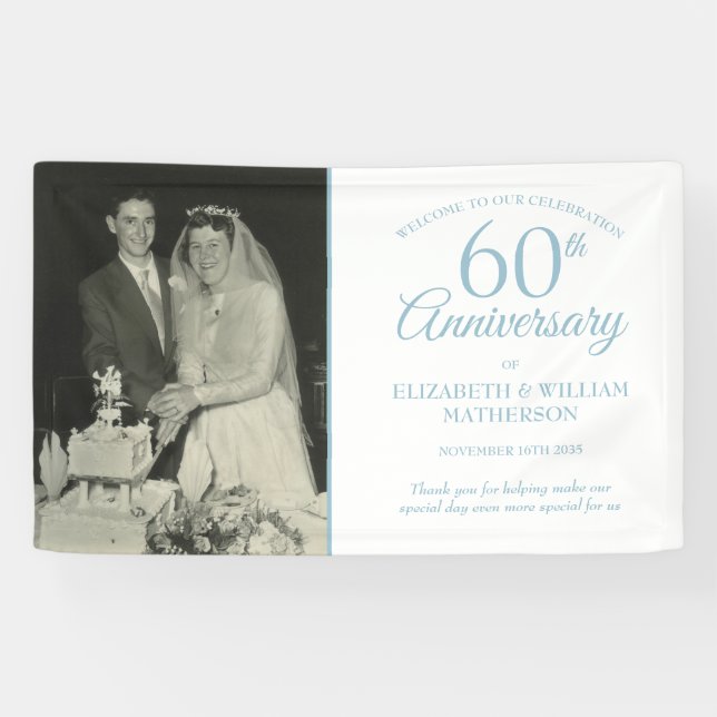 60th Diamond Anniversary Wedding Photo Welcome Banner (Horizontal)
