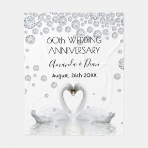 60th diamond anniversary white swans in love fleece blanket