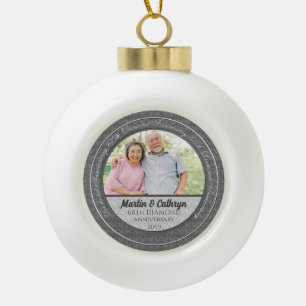 60th Diamond Annivsersary Couple's Photo Ceramic Ball Christmas Ornament