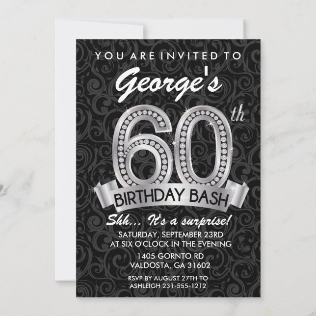 60th Diamond Birthday Invitation Milestone (Front)