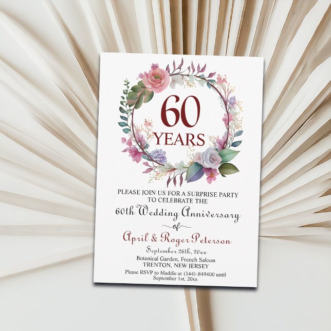60th Diamond Surprise Wedding Anniversary Floral Invitation (Creator Uploaded)