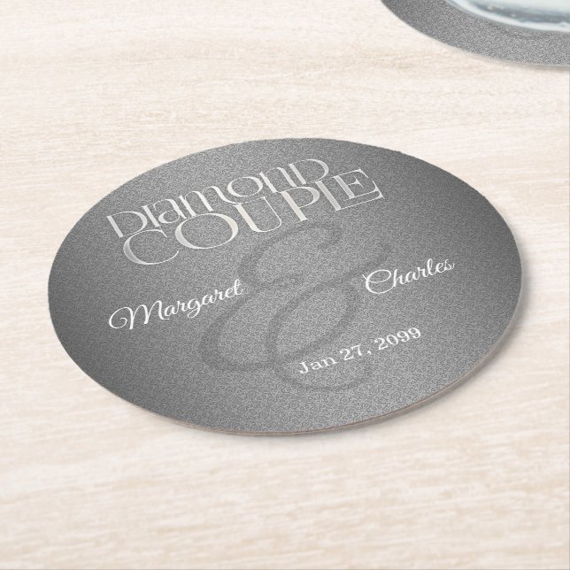 60th Diamond WeddinAnniversary Round Paper Coaster (Angled)