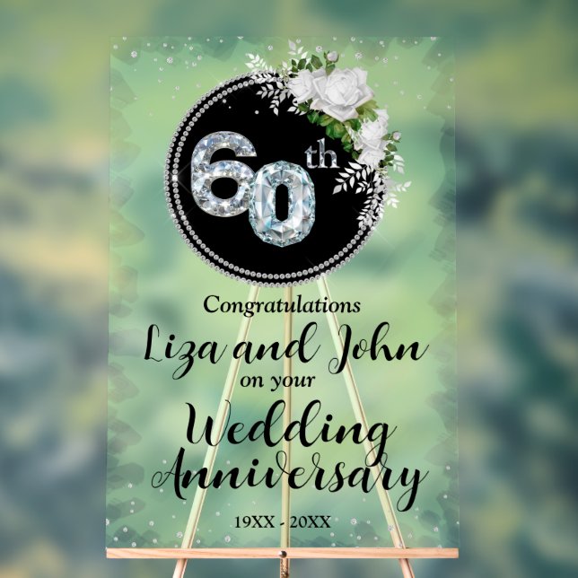 60th Diamond Wedding Anniversary Acrylic Sign (Neutral)